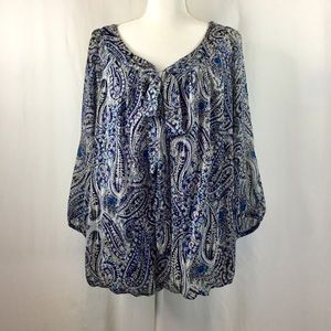 Blue Paisley Top BowTie Elastic Drop Waist 18/20